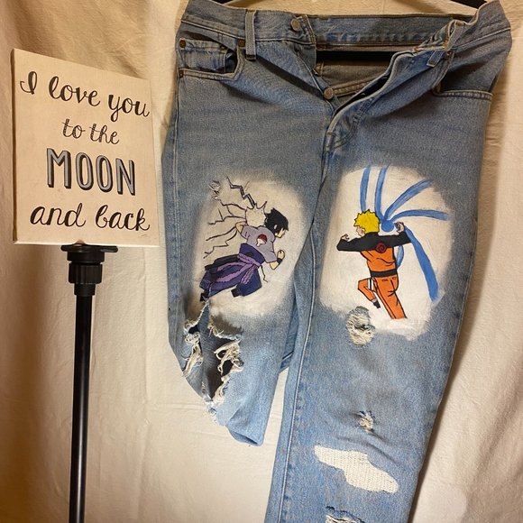 One of a kind hand painted Levi Jeans size 27 - Picture 1 of 3